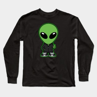 Space Alien Extraterrestrial Peace Hand Sign (Green) Long Sleeve T-Shirt